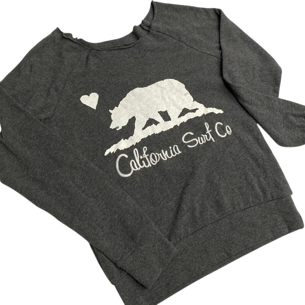 Green Sleeved Ca Surf Co Heart Womens Love Sweatshirt Small Raw Hem Neck Bonfire